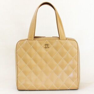 CHANEL Wild Stitch Hand Bag Beige Gold Calf Leather W310 × H255 × D140 mm 198